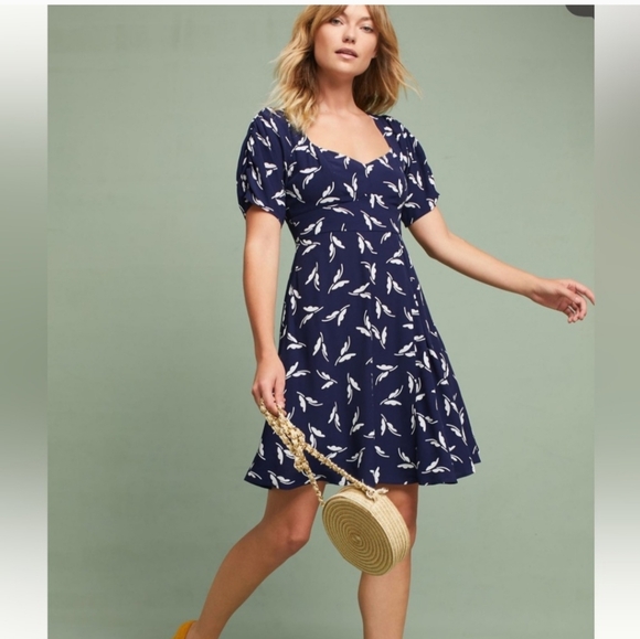 Anthropologie Dresses & Skirts - Anthropologie Maeve Blue Fern Ruched Dress Size 4